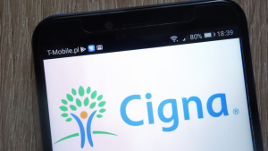 Cigna logo displayed on a modern smartphone. CI stock.