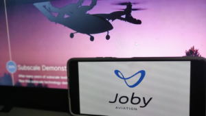 Joby Aviation logo. Joby Aviation is a US company creating an electric aircraft for air taxi services.