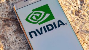 Nvidia (NVDA) stock logo on a smartphone.