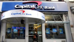 A street view of a Capital One (COF) bank location in New York City.