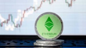 A concept shot of the Ethereum Classic (ETC) coin