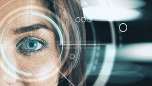Image of a woman with a digital display over her eye.