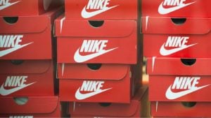 A stack of red Nike (NKE) shoe boxes.
