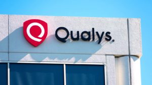 A Qualys sign hanging on a corporate office in Silicon Valley.