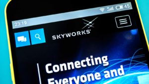 the Skyworks website is loading on a smartphone