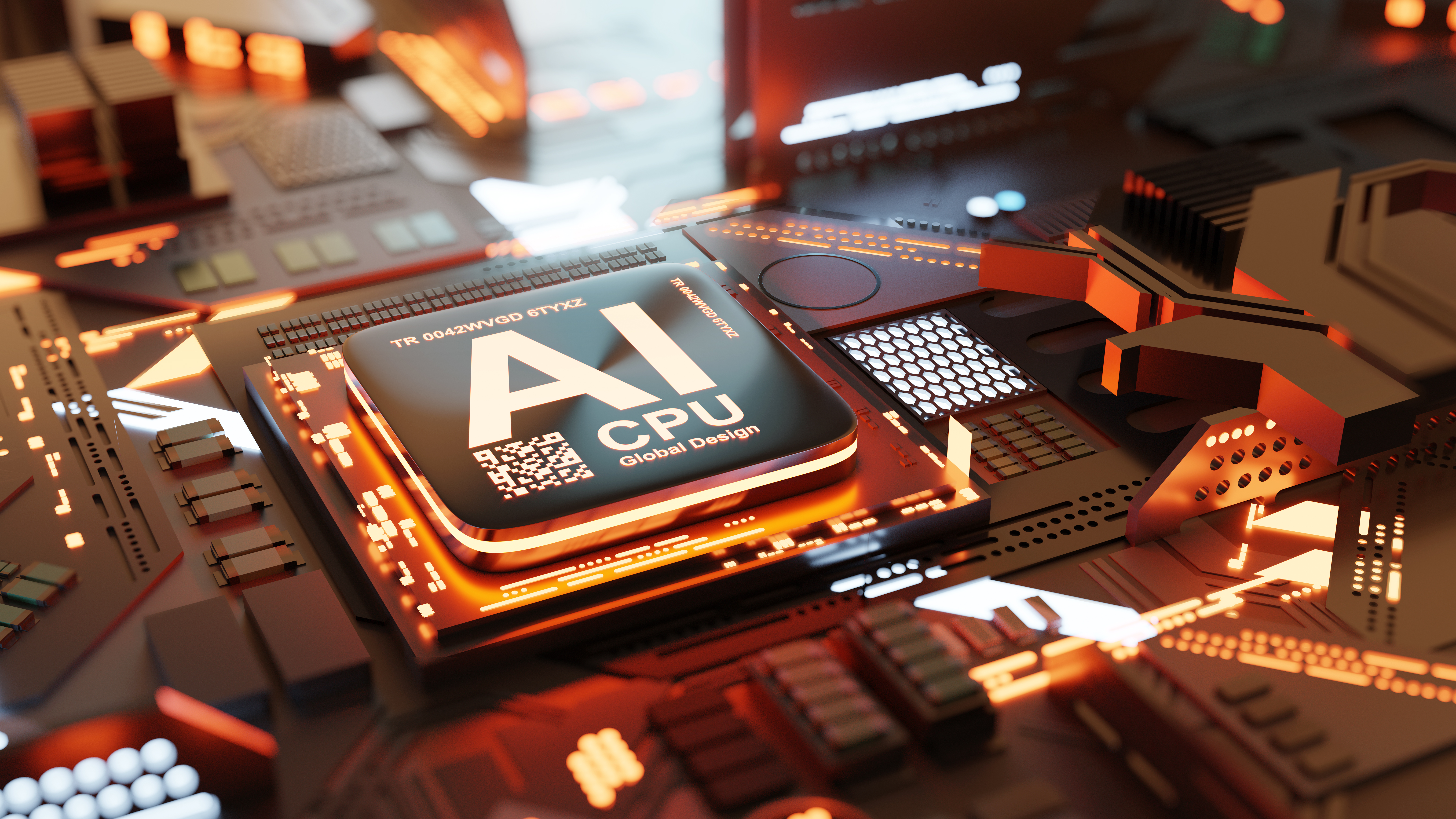 A circuit board with AI CPU branded on the processor.