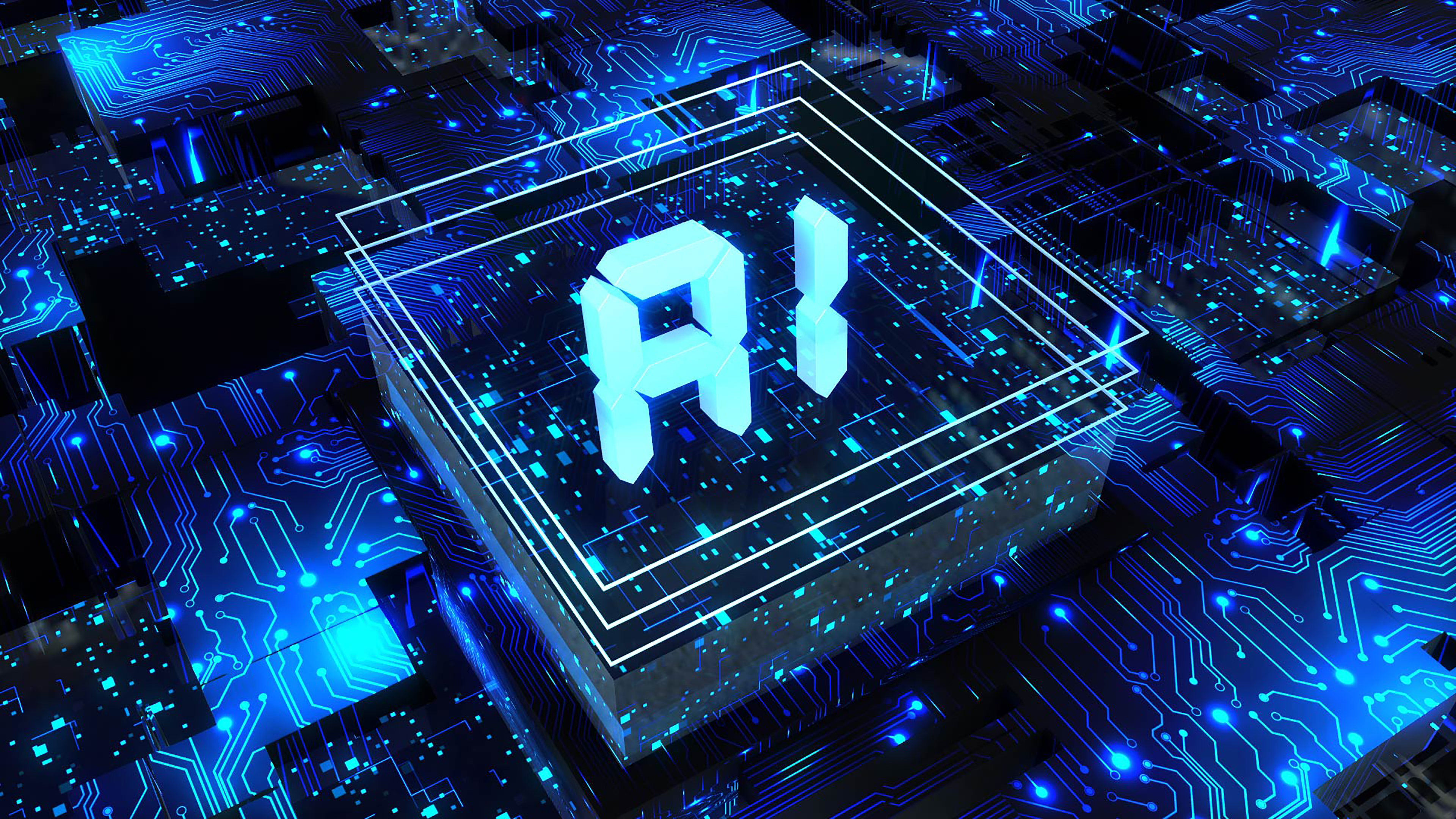 "AI" written on top of a semiconductor.