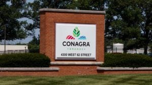 Conagra logo on a sign outside of a corporate campus
