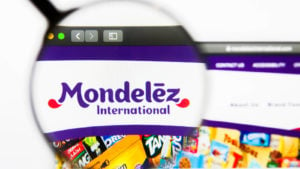 The Mondelez website magnified by a magnifying glass