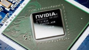 Nvidia (NVDA) logo on a microchip