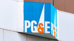 the PG&E logo on the front of a building