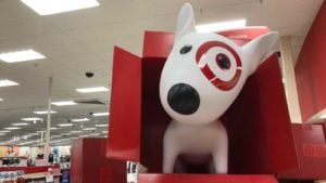 an image of bullseye the target dog in a target store