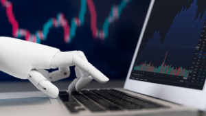 Automated stock trading concept. Robotic hand analyzing financial data on stock exchange, artificial intelligence utilization to predict precise price change in stock market. Trailblazing. trillion-dollar ai stocks. AI Stocks with Potential. stocks to buy. Strong Buy AI Stocks