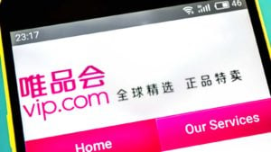 Vipshop Holdings (VIPS) website displayed on a smartphone screen.