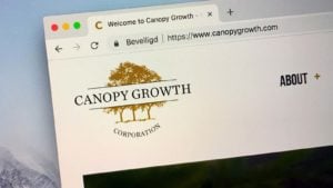 The Canopy Growth (CGC) website is open in an internet browser tab.