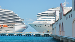 cruise stocks docked cruise ships. CCL stock.