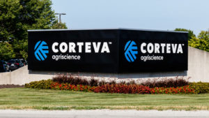 A Corteva (CTVA) sign in Indianapolis, Indiana.