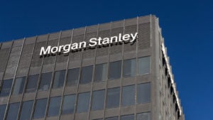 The logo for Morgan Stanley is displayed on the side of a building.