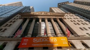 A banner for Sunnova Energy International (NOVA) hangs on the New York Stock Exchange.