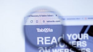 TBLA stock: Taboola company website with logo close up. Stocks That Could Turn $100 into $1,000