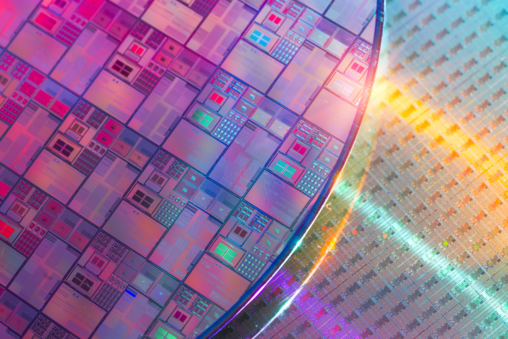 Silicon microchips and circuits on a wafer