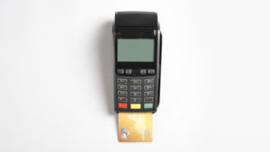 a credit card reader with a credit card in it