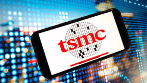 TSMC Taiwan Semiconductor Manufacturing Company (TSM) logo displayed on mobile phone screen