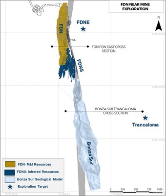 Figure 1: Map showing FDN mine and main near-mine exploration targets (CNW Group/Lundin Gold Inc.)