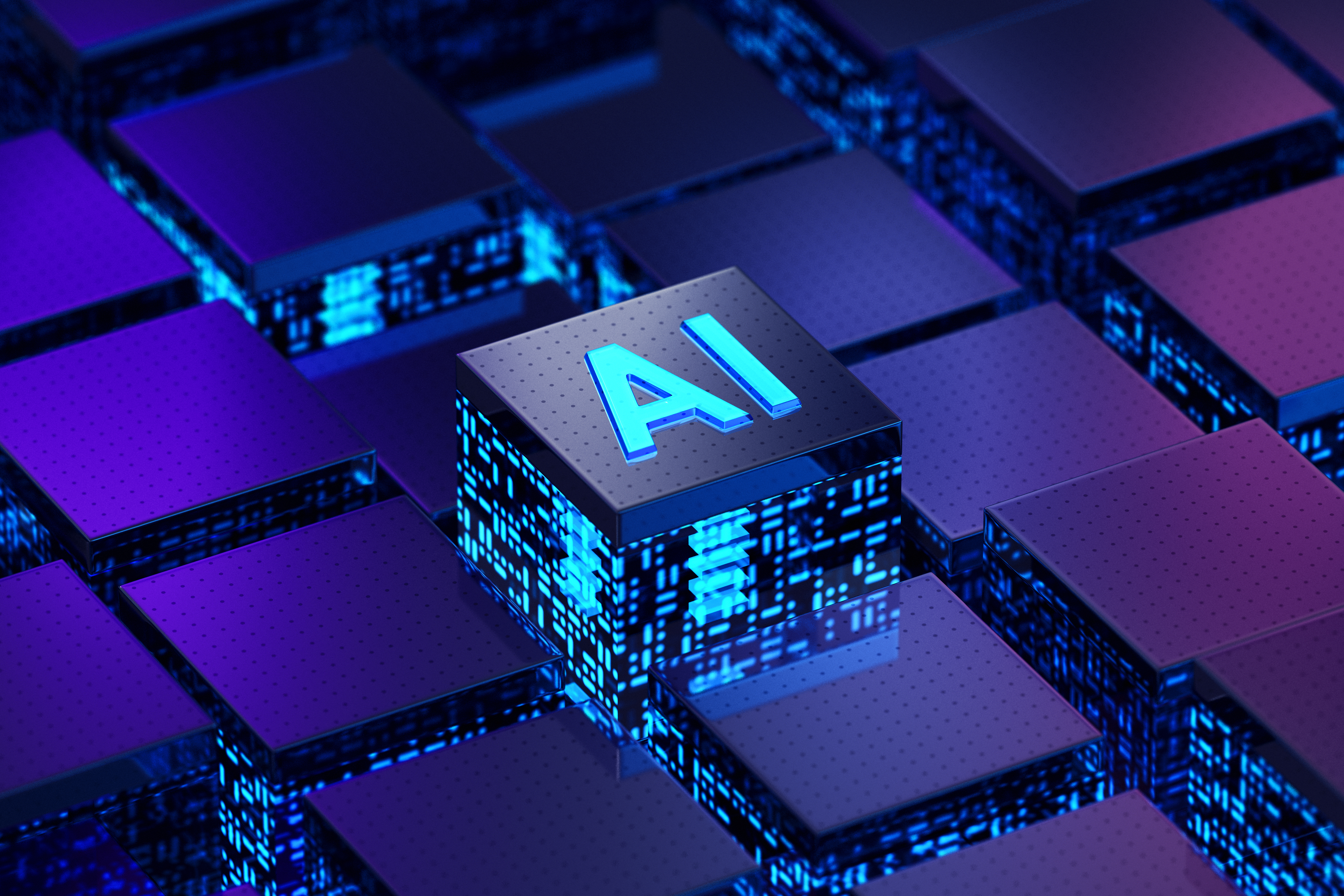 A digital block with the letters AI on it.