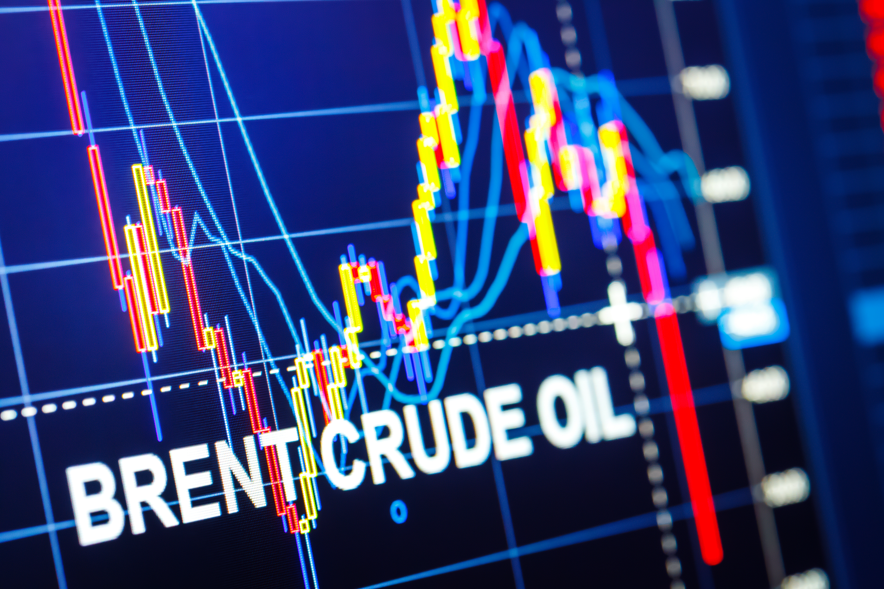 A graph showing falling Brent crude oil price.