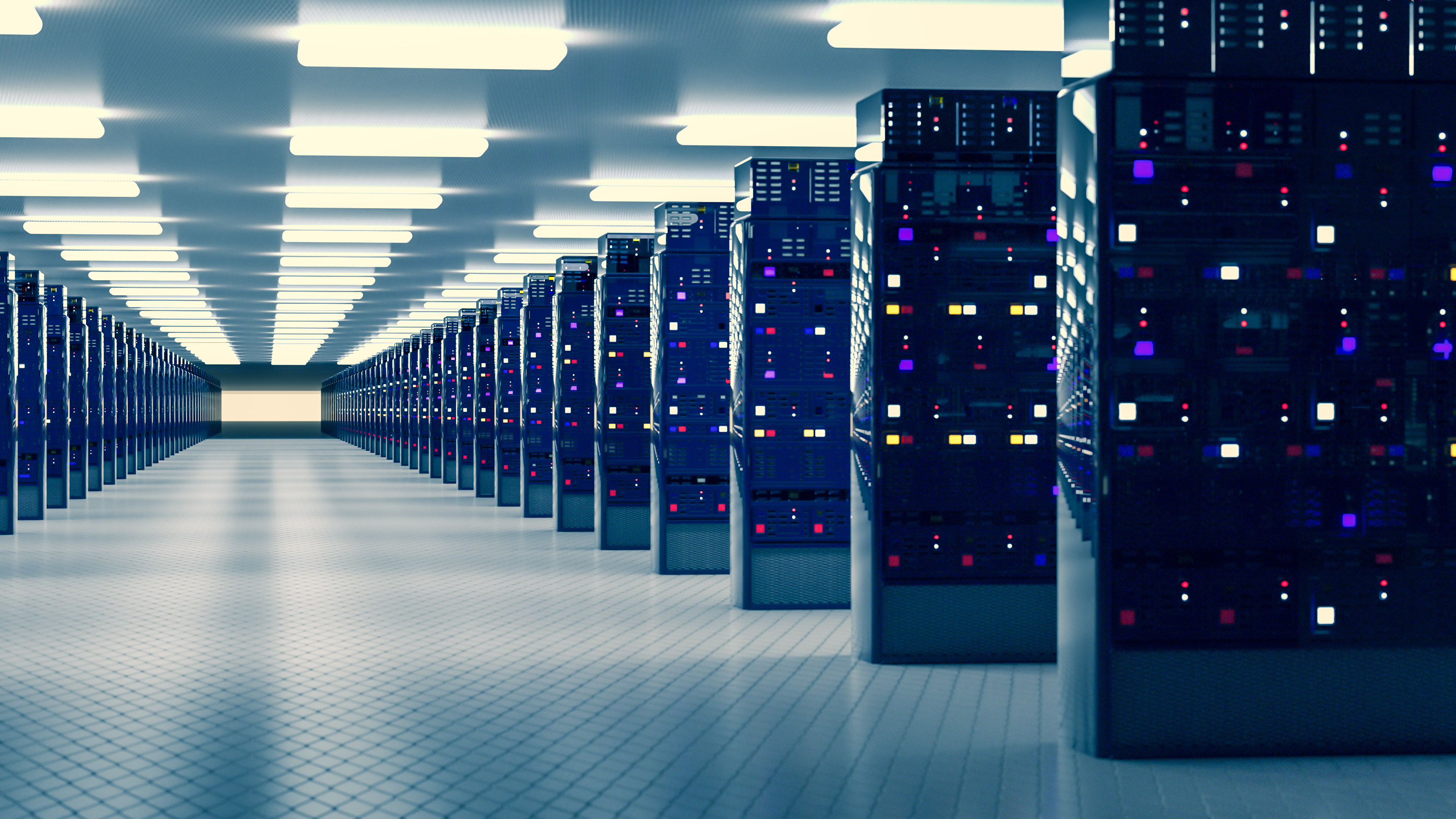 Data center racks in rows.